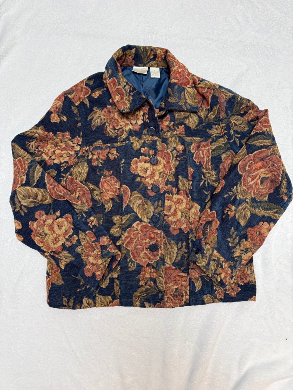 Vintage Inspired Tapestry Floral Jacket Erika Dark Academia Boho Cropped M